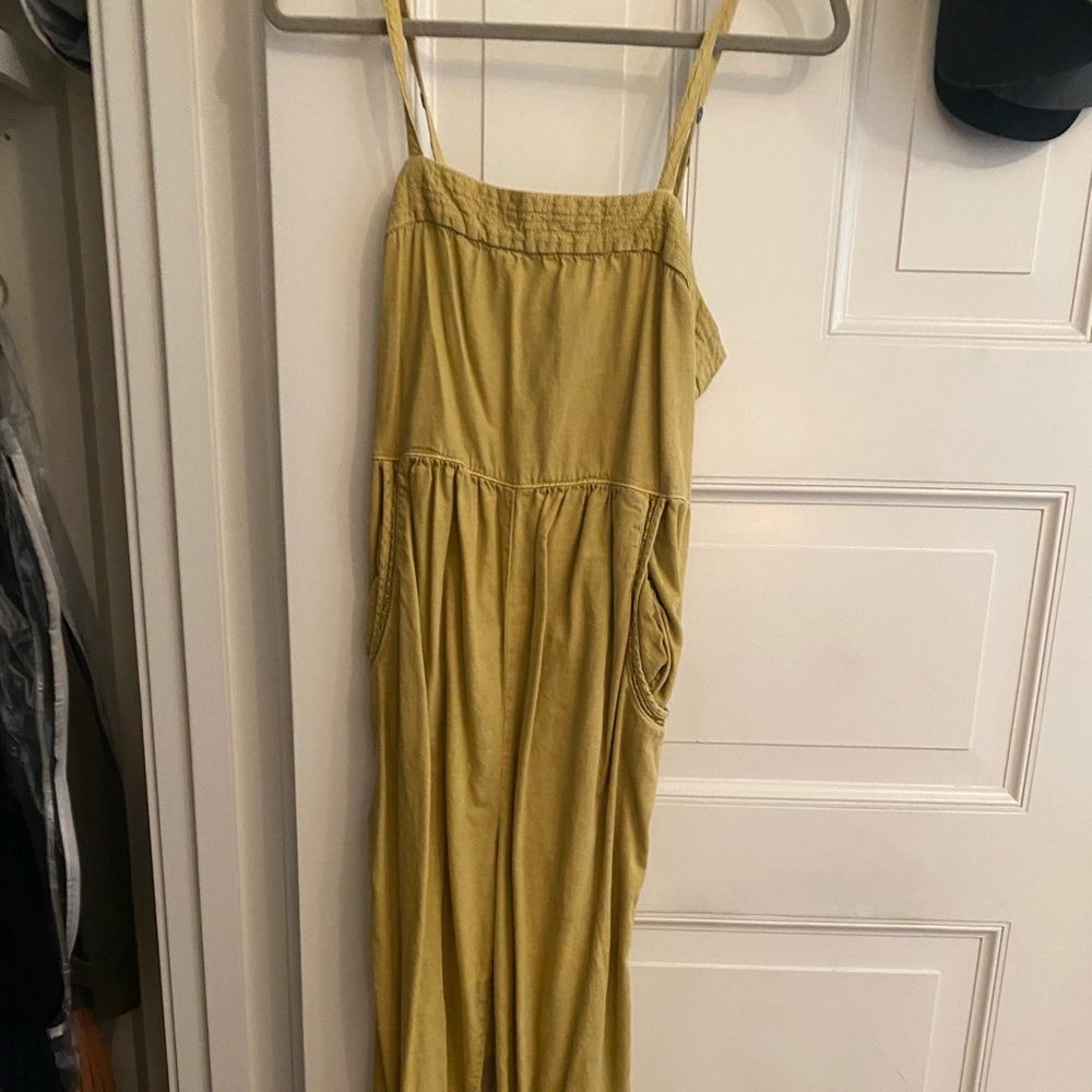 Yellow Anthropologie overalls